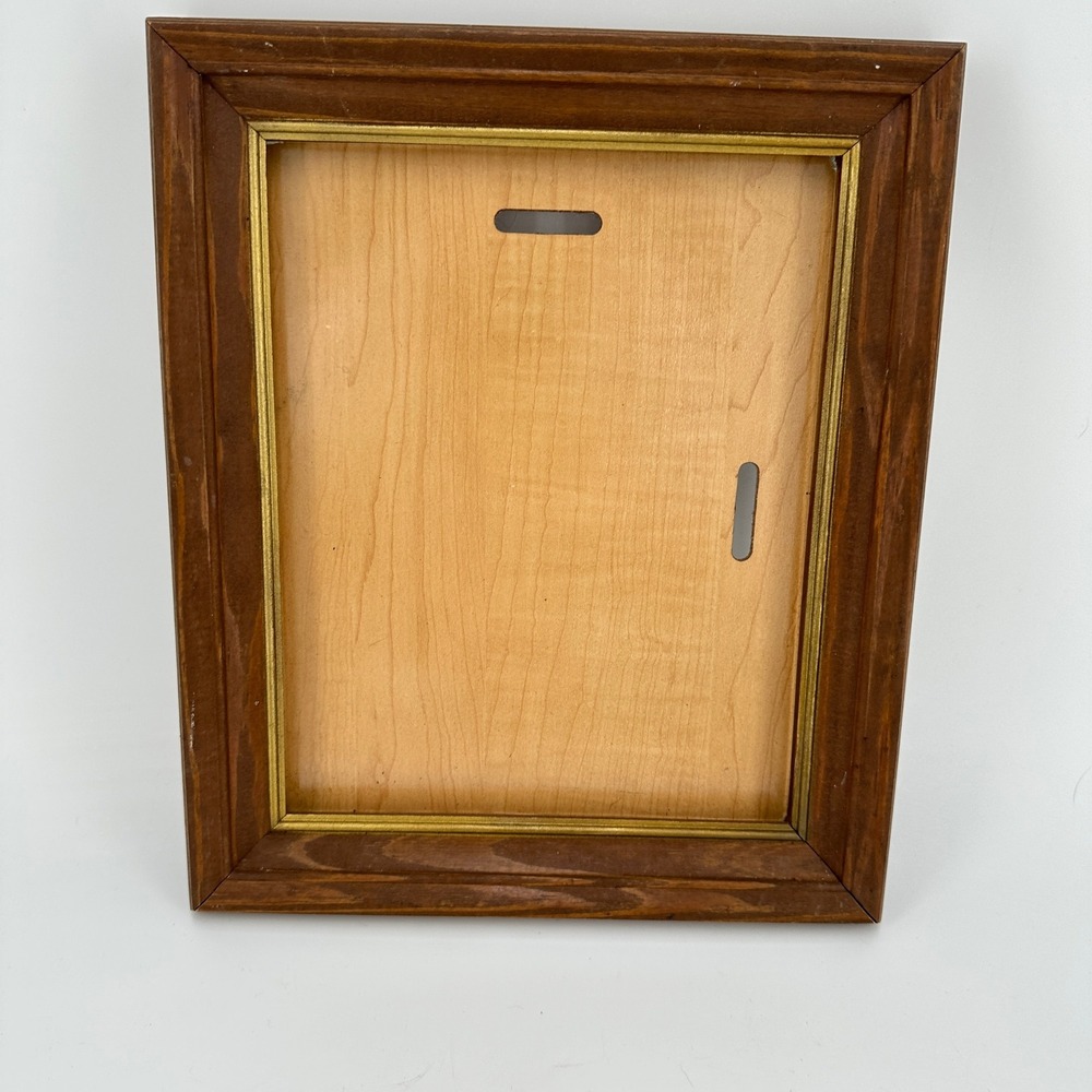 Vintage Walnut Tone Wooden 8x10 Picture Frame with Gold Trim Inner Border